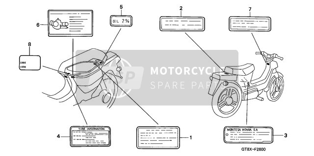 Honda PK50 1999 Etiqueta de precaución para un 1999 Honda PK50